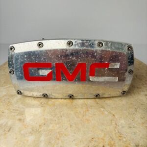 USED‎ Tow Hitch Cover Plug For GMC Models - Chrome w/ Red Script Emblem Logo